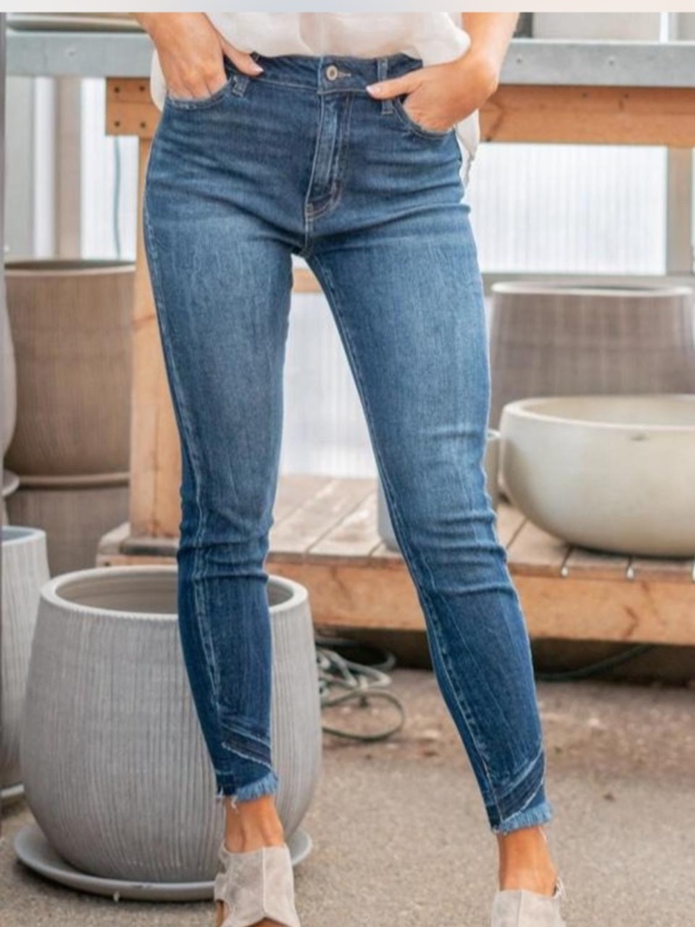 Kancan Shiloh Fit High Rise Fringe Hem Ankle Skinny Jeans